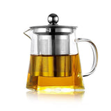Glass Tea Pot with Removable Stainless Steel Filter & Handle, Clear Square Tea Pot & Tea Cup Set, Tea Making Tool for Home Office Use, Home Accessories, Kitchen Accessories